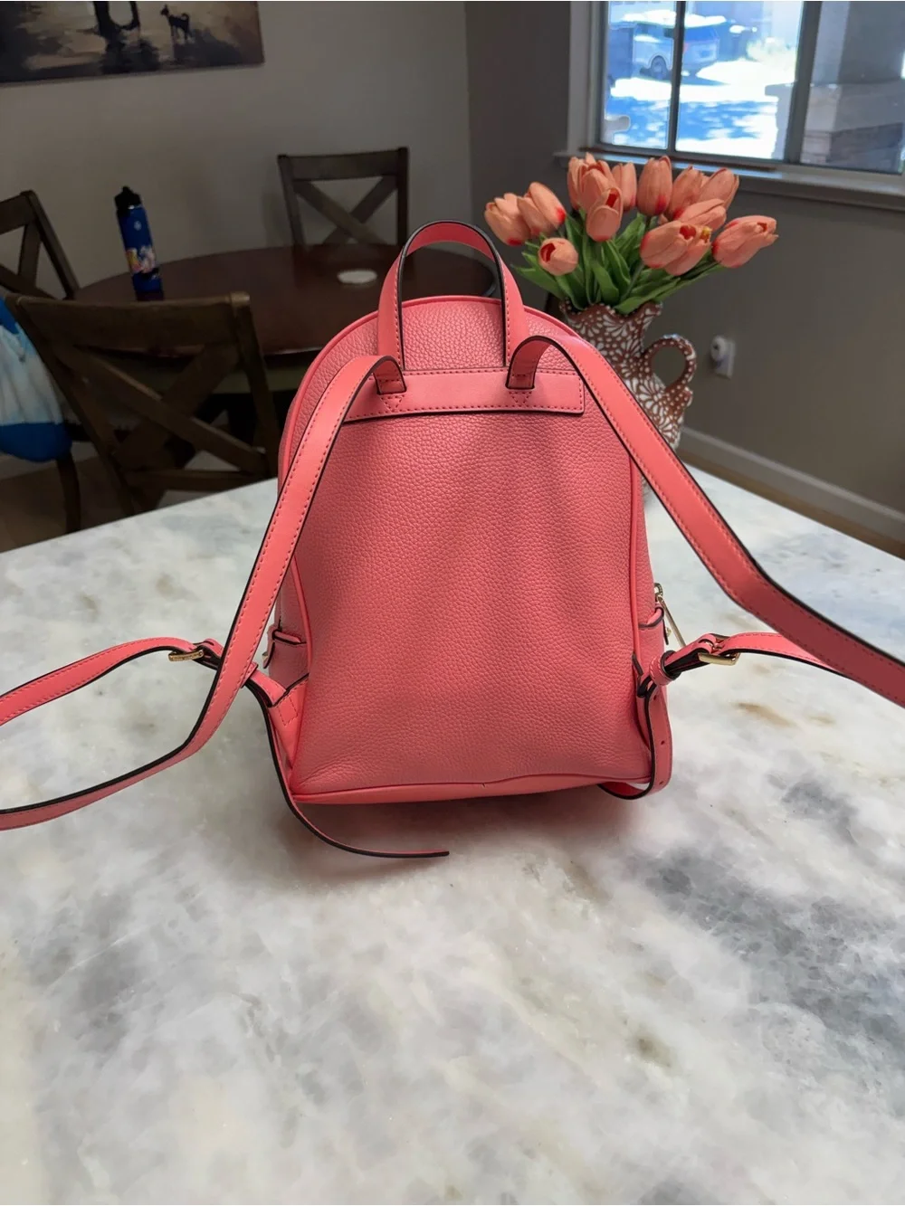 Michael Kors Jet Set Mini Backpack Pink Pebbled Saffino Leather Gold Hardware